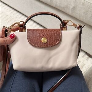 Longchamp Cream and Brown Crossbody Bag